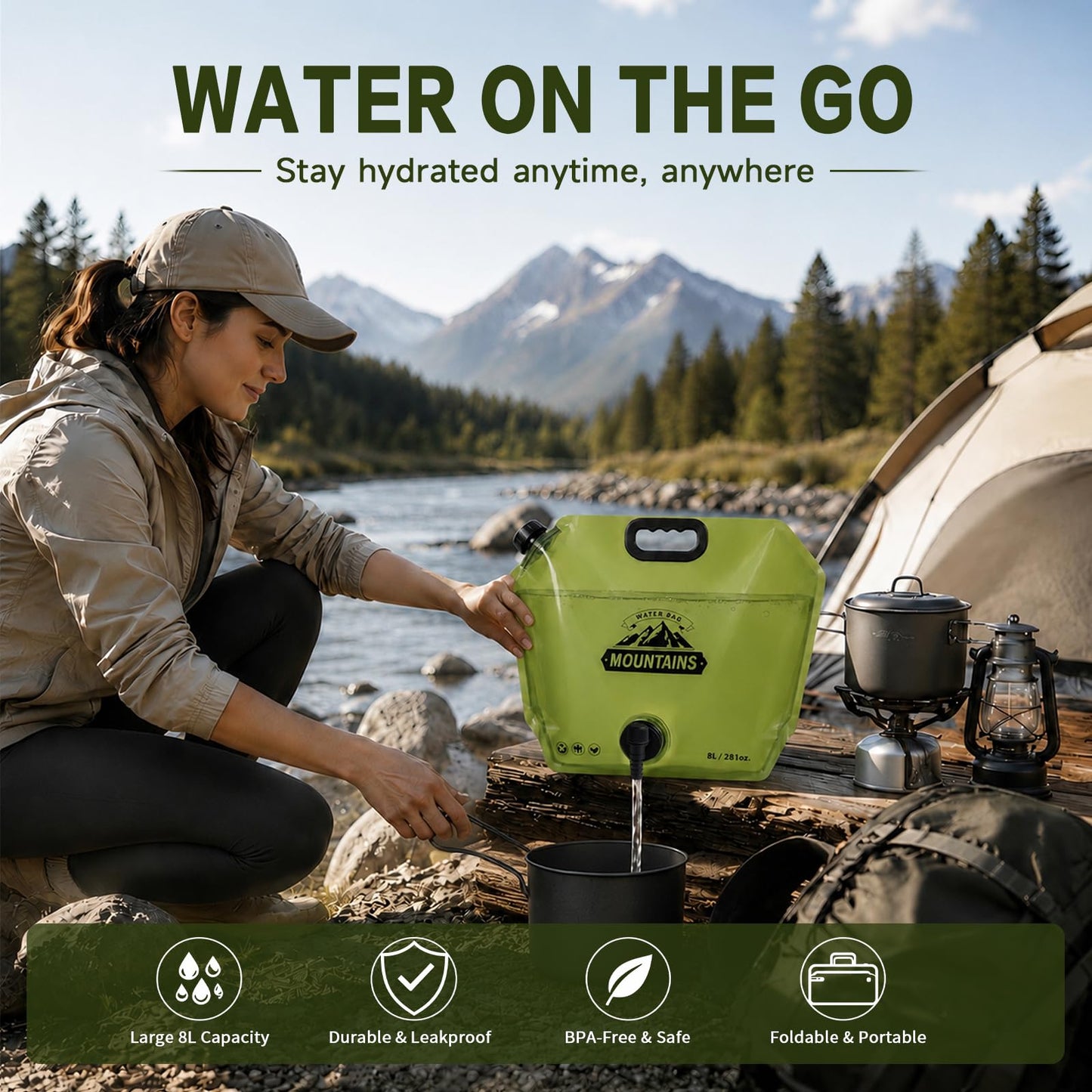 2 Pack Camping Water Container, 2 Gallon Collapsible Water Jug with Spout