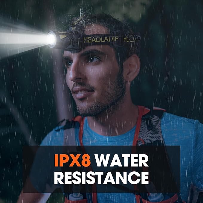 MAXME100® Triple-Beam High-Power Rechargeable Headlamp 5700K with Motion Sensor, Rechargeable LED Head Light, Waterproof Headlamp for Camping, Hiking, Hunting
