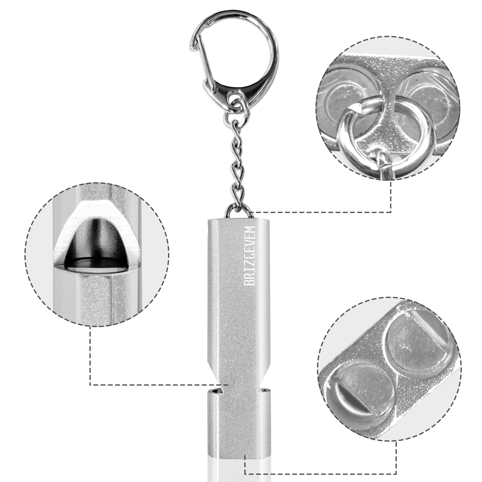 BRIZGEVEM 120+dB Aluminum Emergency Survival Whistle with Lanyard Keychain