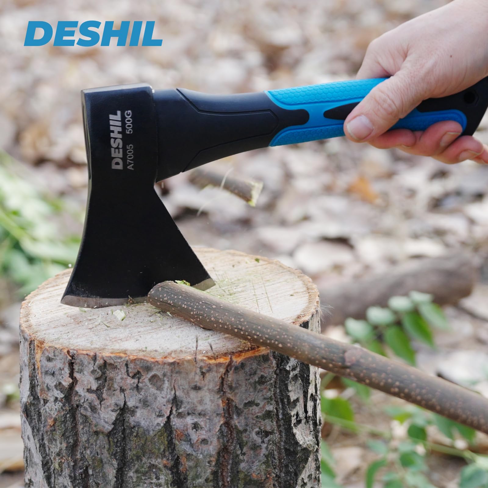 DESHIL 10 inch Outdoor Hatchet Axe Mini Camping Axe with Sheath-Blue