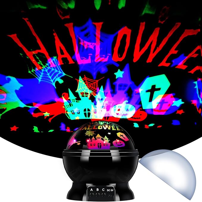 Halloween Projector Lights Indoor Happy Halloween Projection Light LED Spooky Pumpkin Ghost Spider Decorative Outdoor Lighting Projectors for Party Holiday Garden Landscape