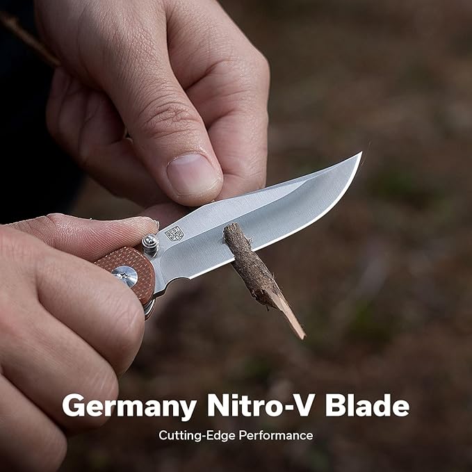 CIVIVI Clingman EDC Pocket Folding Knife with Titanium Reversible Clip, 2.99" Nitro-V Blade Micarta Handle Liner Lock Knife, Gift for Men Women C23065-3 (Brown)