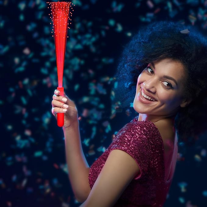 12 Pack Red Glow Fiber Optic Wands Bulk Light Up Wand Glow Sticks with 3 Lighting Modes for Christmas Valentine's Day Easter 4th of July Halloween
