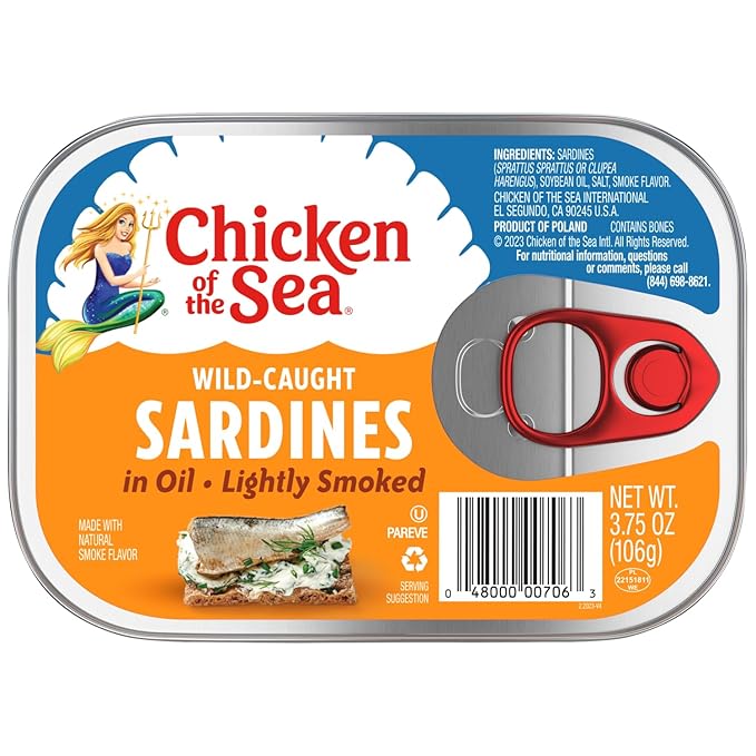 Chicken of the Sea Lightly Smoked Sardines in Oil, 3.75 Ounce Cans (Pack of 18), Wild Caught Canned Sardines