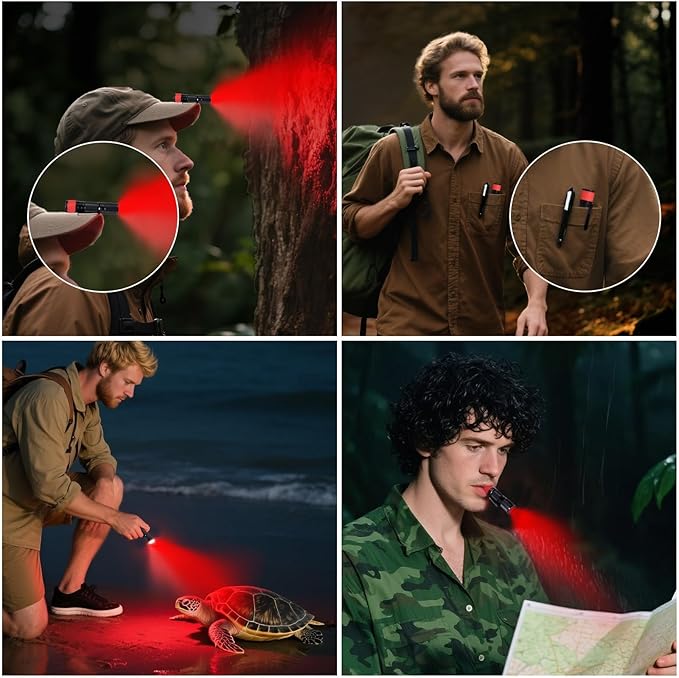 KunHe 7 Pack Red Light Flashlight 3W Mini Waterproof Aluminum Pocket Flashlight with Clip for Turtle Observation Hunting Night Vision Outdoor Activities Single Mode Gift