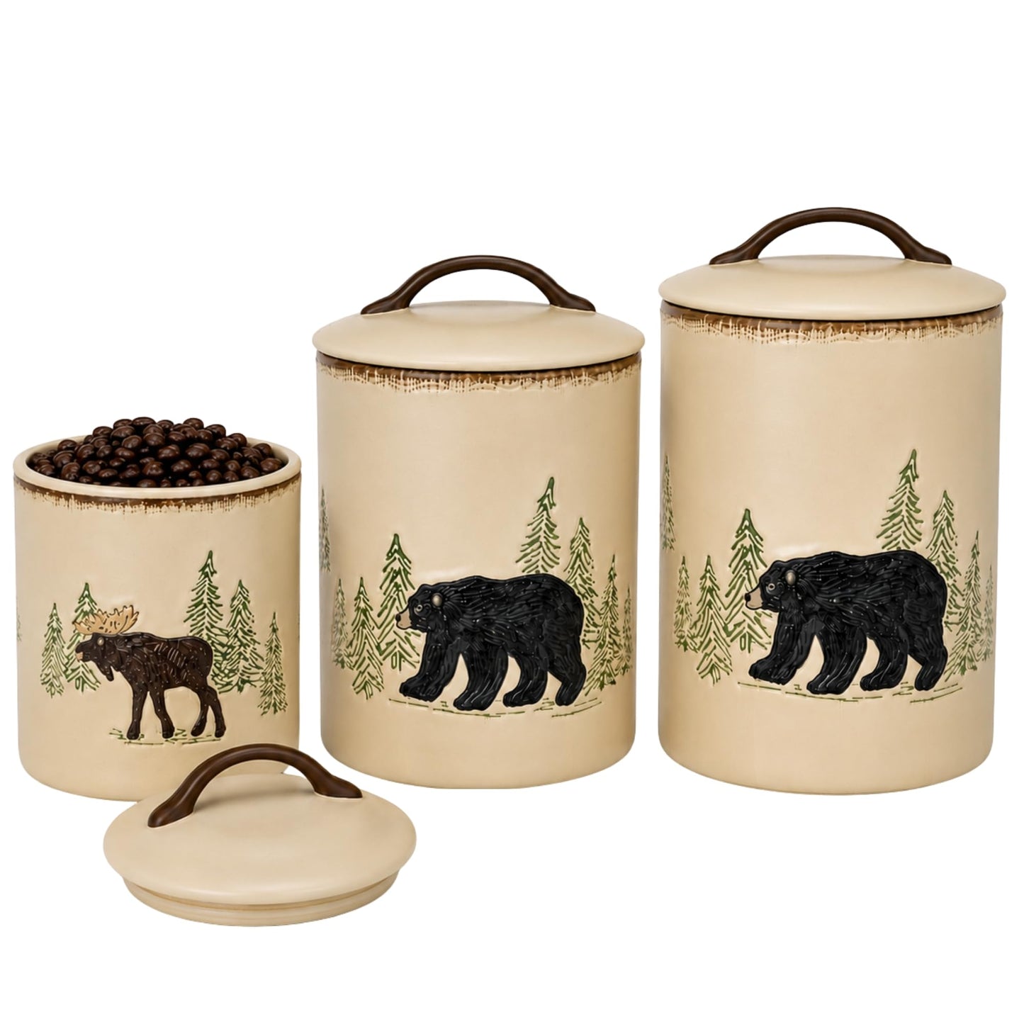 Park Designs Stoneware Rustic Retreat 3 Piece Canister Set | Farmhouse Rustic Countertop Storage |