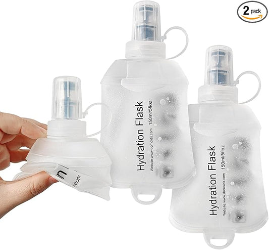 150ml Soft Flask, Soft Water Bottle for Hydration Packs, Running, Hiking, Cycling and Climbing - 2Pcs White