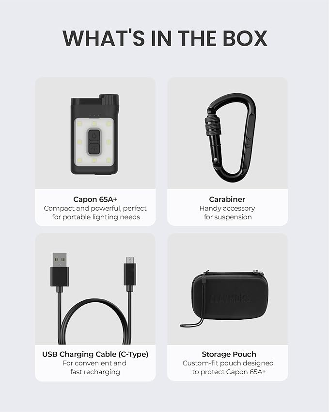 Claymore Capon 65A+ Black Ultra-Light Clip-On Cap Light ??USB-C Rechargeable 230LM LED Compact Headlamp | 3 Modes IP54 Water-Resistant Up to 19 Hrs Runtime for Camping, Running, Outdoor