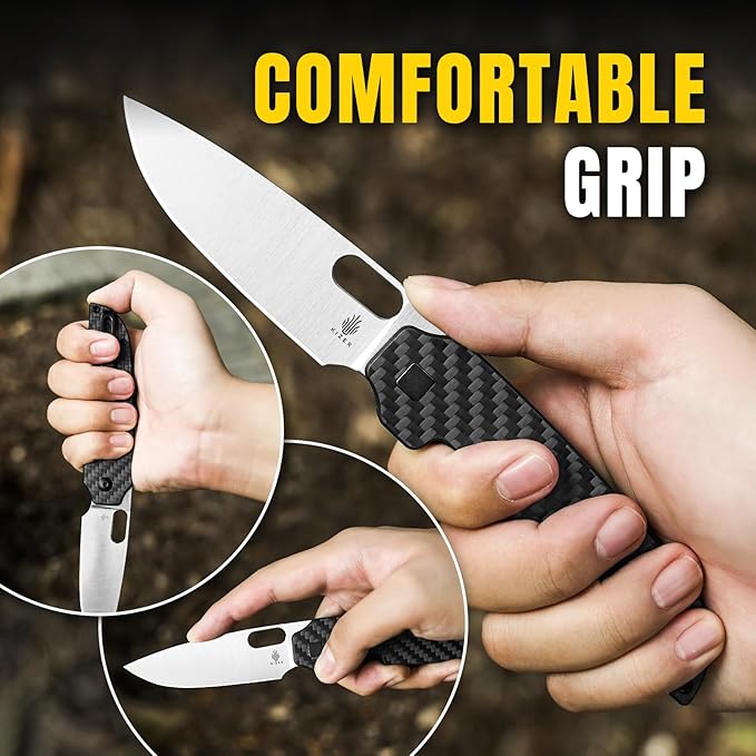 Kizer Varatas Pocket Knife, 3.24” Nitro V G10 Carbon Fiber Handle Folding Knife, EDC Knife for Men Women, Liner Lock Camping Folding Knife with Pocket Clip, Survival Hunting knives V3637A2