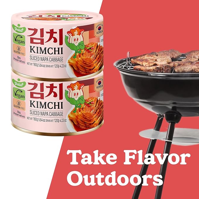 DELIEF Sliced Spicy Kimchi - Authentic Korean Napa Cabbage, Vegan, Gluten-Free, Shelf-Stable Canned, No Preservatives, 5.64 oz/160 g (1 Can)