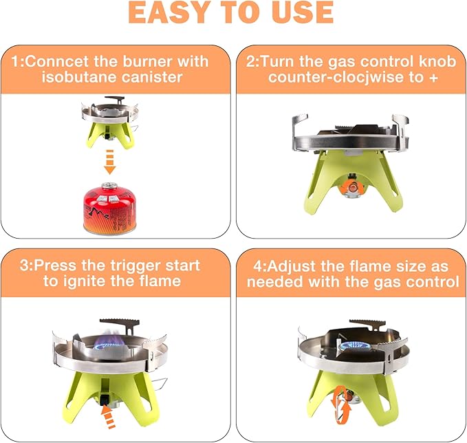 Hotdevil Bottletop Propane Camping Stove Portable 1-Burner Adjustable Stove with Wind Baffles Pressure Regulator equivalent to Gas One Great for Outdoor Hiking Cooking Backpacking campingï¼? More