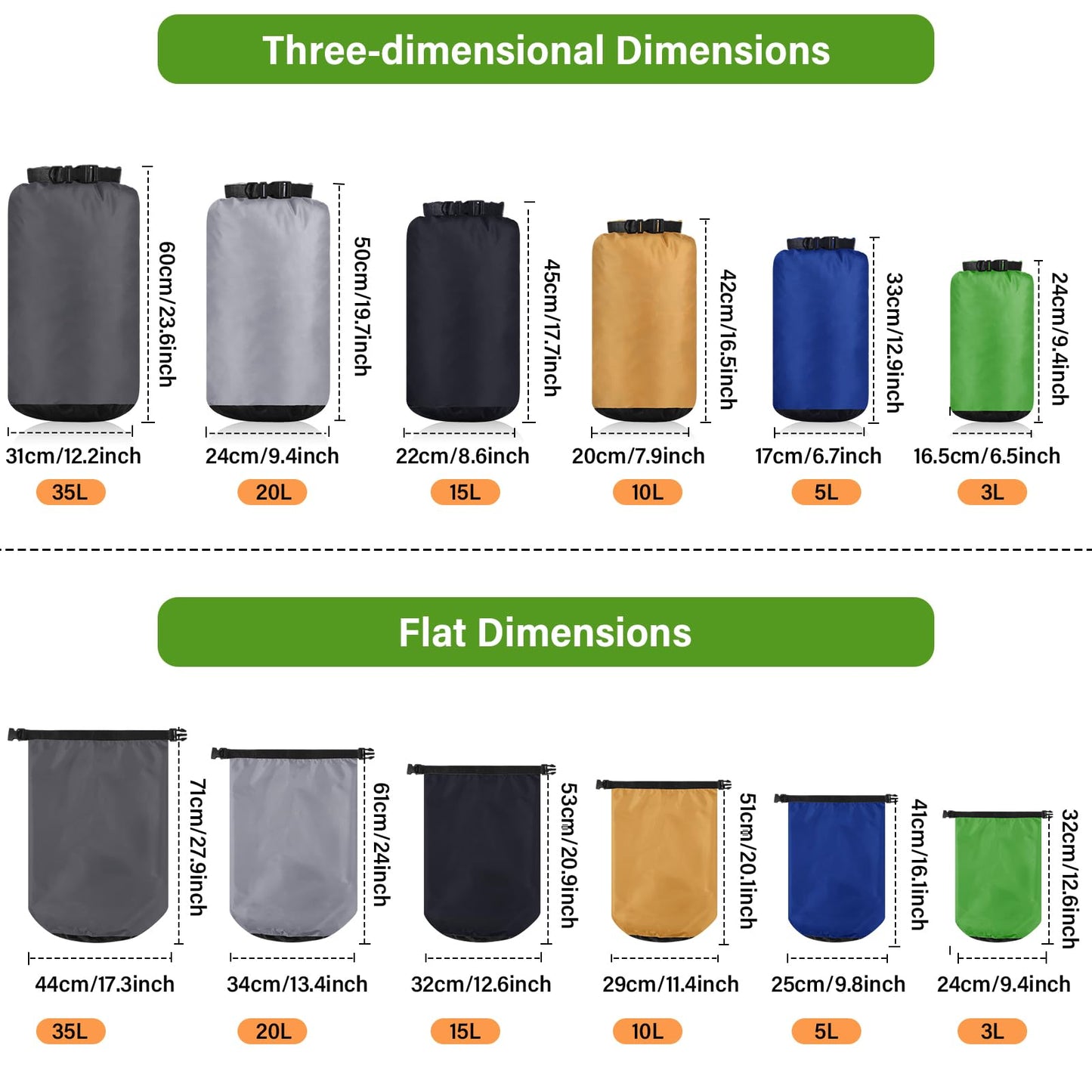 GliCraft 6 Pcs Waterproof Dry Bag Set for Kayaking & Camping(Dark)