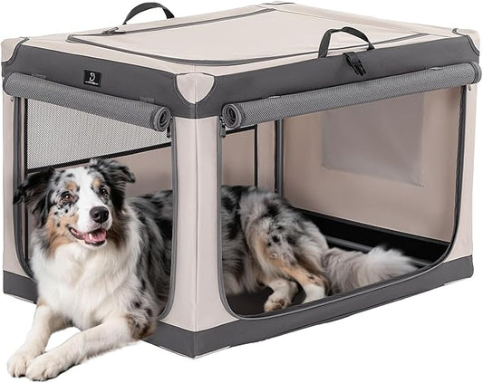 A4Pet Collapsible Dog Crate- 36 Inch Adjustable Stainless Steel Frame, Lightweight, Durable and Foldable Crate with 3-Door, Soft Sided Dog Kennel