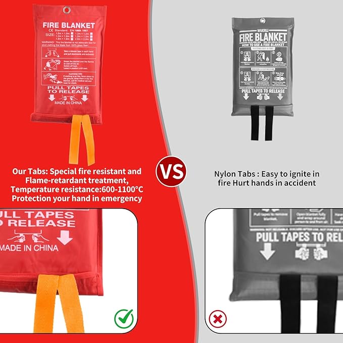 Home Safety Emergency Fire Blankets, (47.2 * 47.2/39.3 * 39.3??Two Mix Size) 4PACK Fire Blanket for Kitchen, Fireproof Fiberglass Fire Safety Blanket, Camping, Grill, Car, Warehous.