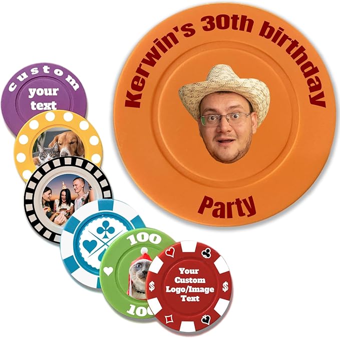 Custom Poker Chips Personalized Plastic Poker Chips with Logo Funny Parties Chips Print Your Photo or Text Golf Ball Markers for Putting Green Orange