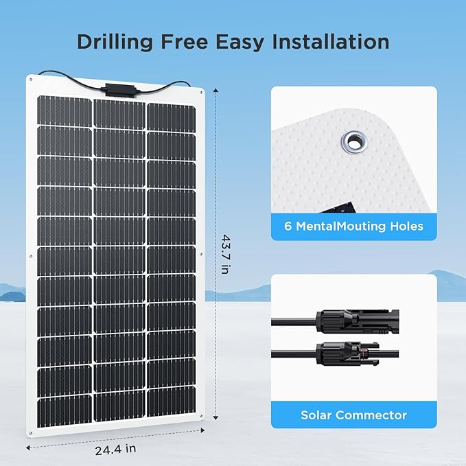 200 Watt Flexible Solar Panel, Lightweight 2PCS 100 Watt 12V/24V Portable Solar Panel Kit, Callsun 23% High Efficiency 182 PERC IP68 Waterproof Solar Panels for Offgrid RV Living Vans Boat (White)