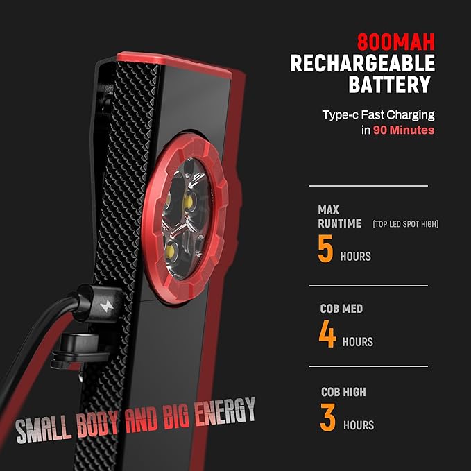 lexall EDC Flashlight, 800Lumen Rechargeable Pocket Flat Flashlight, Magnetic LED Flashlight with Clip, Dimmable Mini Area Light for Car Repairs/Inspection/Travel/Emergency/Camping