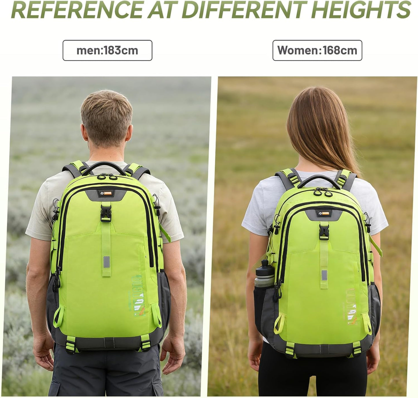 50L Hiking Backpack for Men Women, Waterproof Outdoor Daypack,Green
