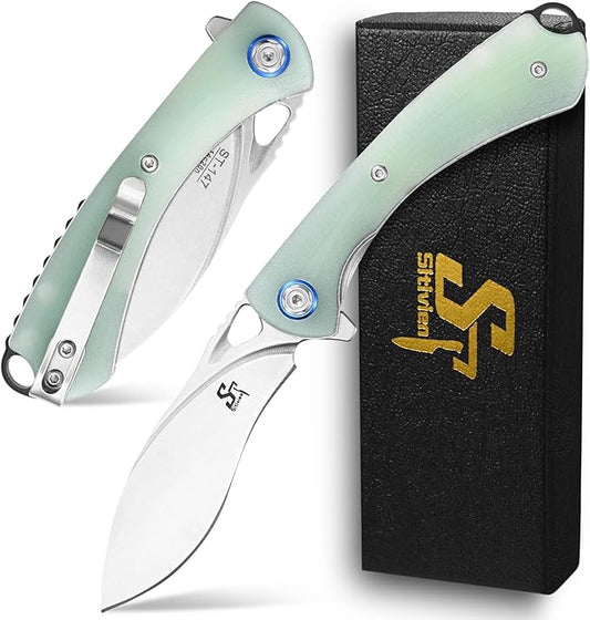 Sitivien ST147 Folding Pocket Knife,14C28N Steel Blade with G10 Handle Utility Knife EDC Tool Knife for Outdoor Camping,Hiking,Hunting(Jade)