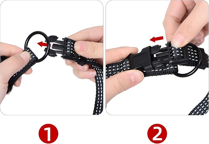 Mile High Life Dog Collar, Nylon Reflective Dog Collars w Pull D-Ring, Light Weight Adjustable Puppy Collars, Dog Collars for Large Dogs(Black, Large)