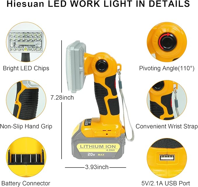 Flashlight for Dewalt 20V Battery, 20v Work Light, 18W 2000LM Portable Floodlights and Spotlight with USB Charging Port for Repairing, Garage, Camping, Jobsite