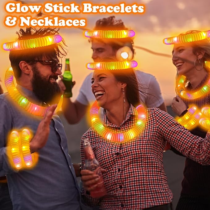24 PCS Orange Glow Sticks Pop Tubes for Toddlers,Light Up Necklaces Bracelets Accessories for Kids,Halloween Party Favors Supplies Decor,Goodie Bags Boo Basket Stuffers Classroom Prizes for Boy