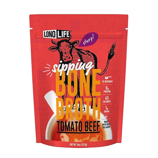 LonoLife Tomato Beef Bone Broth Powder Mix | Grass-Fed, 10g Protein | Collagen-Rich, Keto & Paleo Friendly | Natural Ingredients | 8oz Bulk Container (15 Servings)