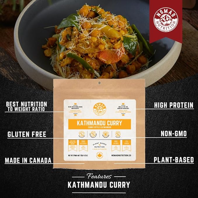 Nomad Nutrition Kathmandu Curry | Instant Freeze Dried Backpacking & Camping Food | Plant-Based, Non-GMO Hiking Meals with High-Energy, Vegan, Gluten-Free | 56g - 2 Pack