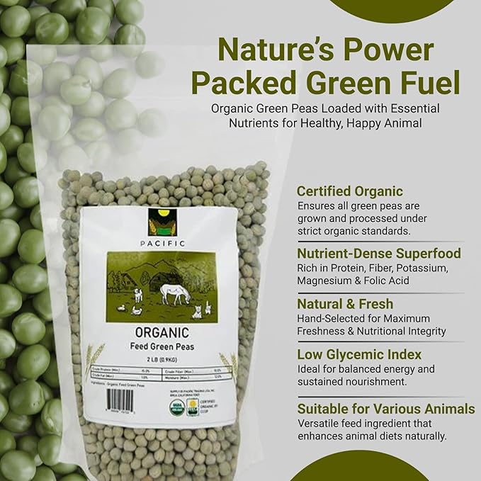 Pacific Organic Petfood Organic Whole Green Pea - Dried Green Peas | Rich with Fiber & Minerals | USDA and CCOF Certified | Packed in USA | 2Lbs