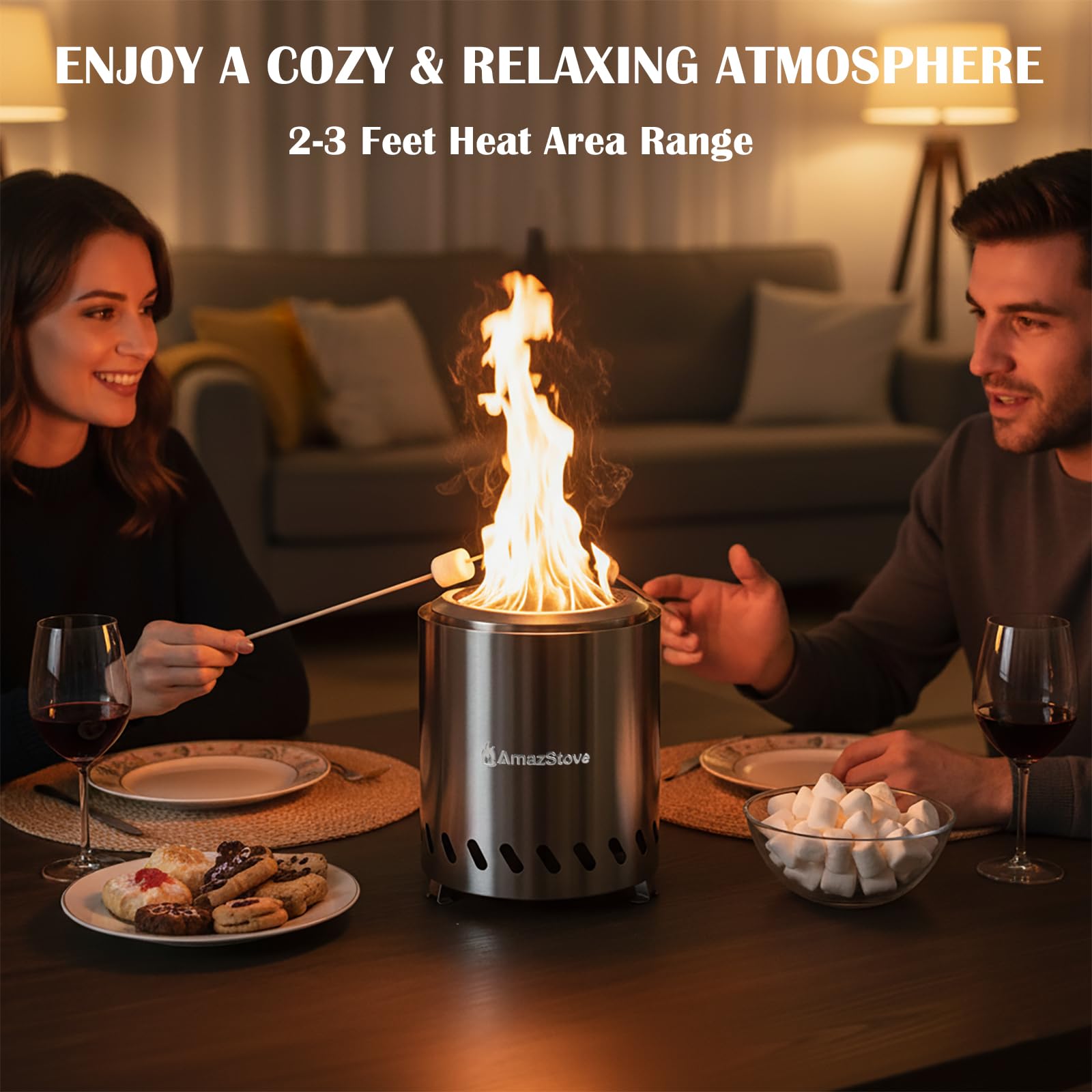 9.7 x 7.1 Inch Tabletop Fire Pit by AmazStove, Low Smoke Camping Stove for Outdoor Safe Burning