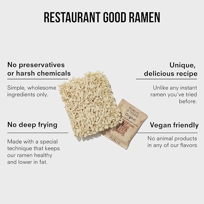 Public Goods Ramen Noodles | Brothless Vegan & Vegetarian Instant Ramen | Healthy, High Protein Asian Noodle | Preservative Free | No Added MSG | Original, Sesame Paste & Spicy Sesame Oil (15 Pack)