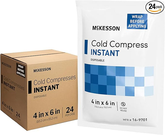McKesson Instant Cold Packs 4" x 6" [24 Pack] - Instant Ice Packs for Injuries Disposable, Pain Relief, Swelling, Sprains - Travel Cold Compress for Sports, First Aid, Toothache