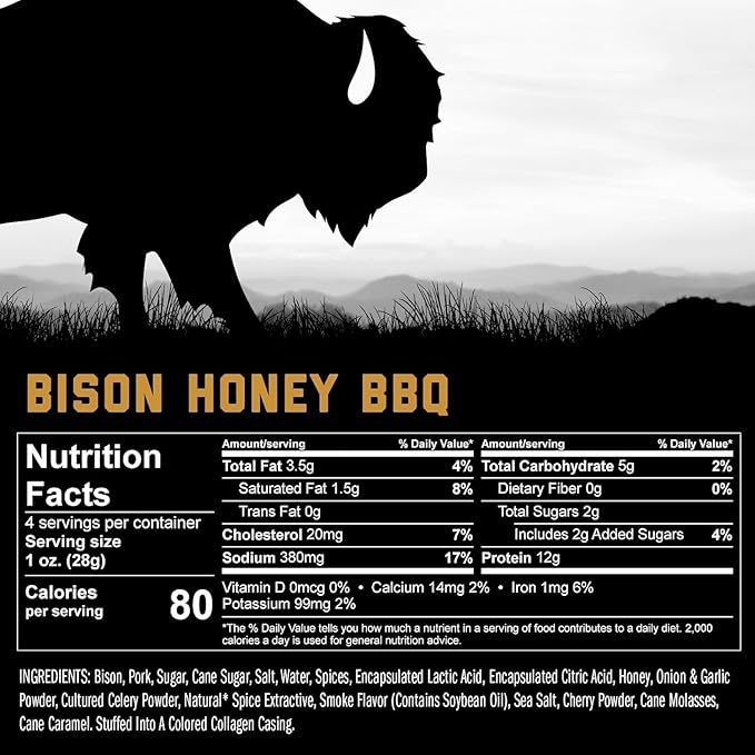 ICON Meats Bison and Pork Snack Sticks - Honey BBQ Flavor - 6 Packs Per Box, 4 Sticks Per Pack, All Natural Jerky Meat Sticks, USDA Approved, Diet Friendly, High Protein, Low Calorie, Low Sugar