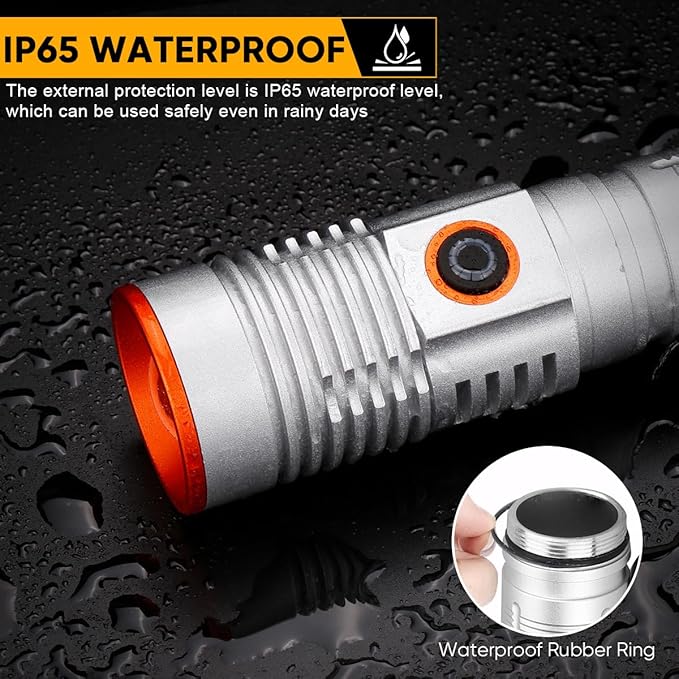 Rechargeable Flashlight High Lumens 2 Packs, 2000LM Magnetic Flashlights with Pocket Clip, 3 Modes, Adjust Focus, Super Bright LED Flash Light Waterproof for Emergencies Camping, 1500 Meters Long Beam