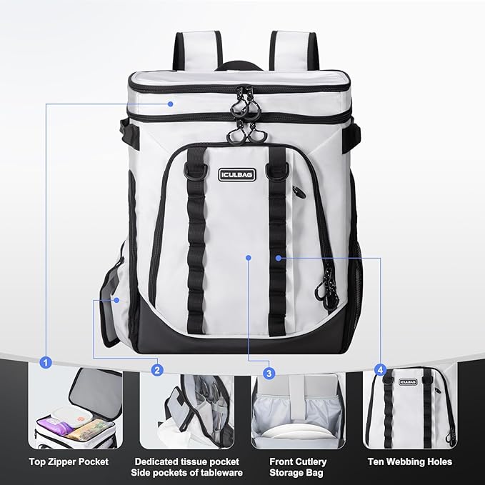 Beach Cooler Backpack for Men 36cans Insulated Backpack Cooler Lunch Bag for Women Camping Hiking Picnic Travel for 18 Hours Cooling 30L