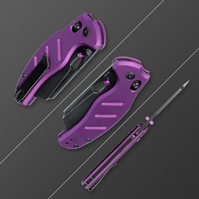 Kizer C01C Sheepdog Pocket Knife, 3.15" 154CM Blade Folding Knife with Durable Purple Aluminum Handle, EDC Camping Knives with Clutch Lock, Hiking Survival Knives with Thumb Stud and Hole, V4488AC1