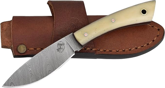 Knives Ranch 7" Hunting Knife, EDC Fixed Blade - Bone Handle and Heavy Duty Horizontal/Vertical Carry Sheath (3128-B)