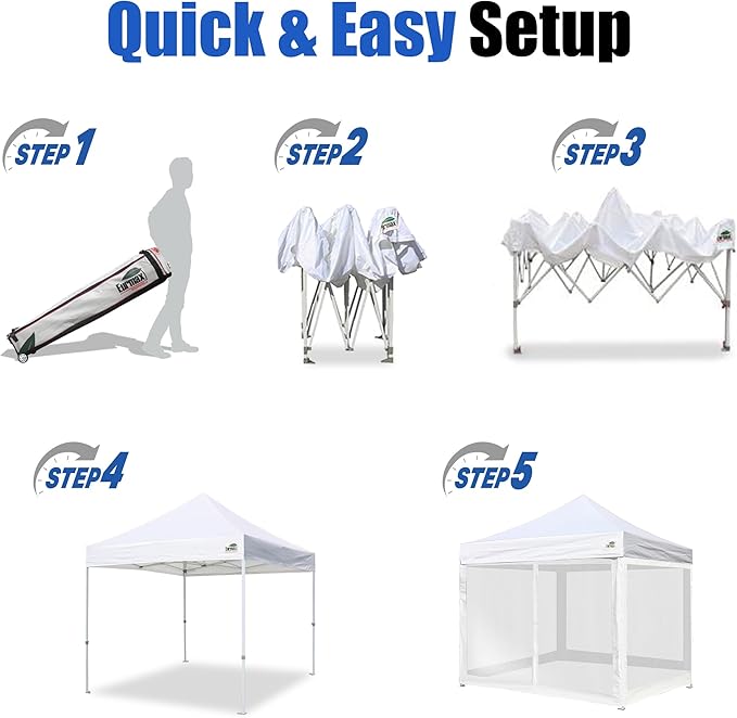 Eurmax USA 10'x10' Pop-up Canopy Tent Commercial Instant Canopies with 4 Removable Zipper End Screen Wall kit and Roller Bag, Bonus 4 SandBags(Khaki)