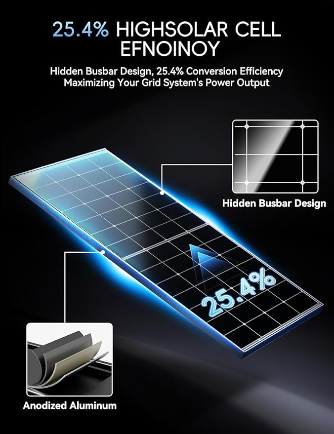 1100 Watt Solar Panel,25.4% High Efficiency Perovskite Solar Cells,10BB Hidden Busbar Technology,12v/24v Solar Panels for Off-Grid Systems, RV, Boat, Cabin, Backup Power