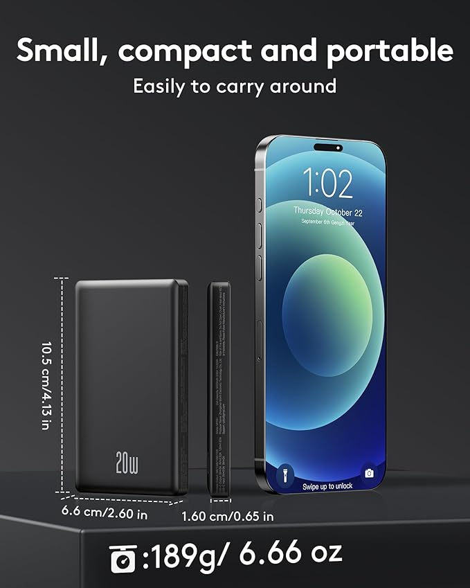 2025 for iPhone Magsafe Battery Pack, Ultra Slim Magnetic Power Bank Fast Charging, Wireless Portable Charger 10000mAh, 20W Powerbank Compatible with iPhone 16/15/14/13/12 Series