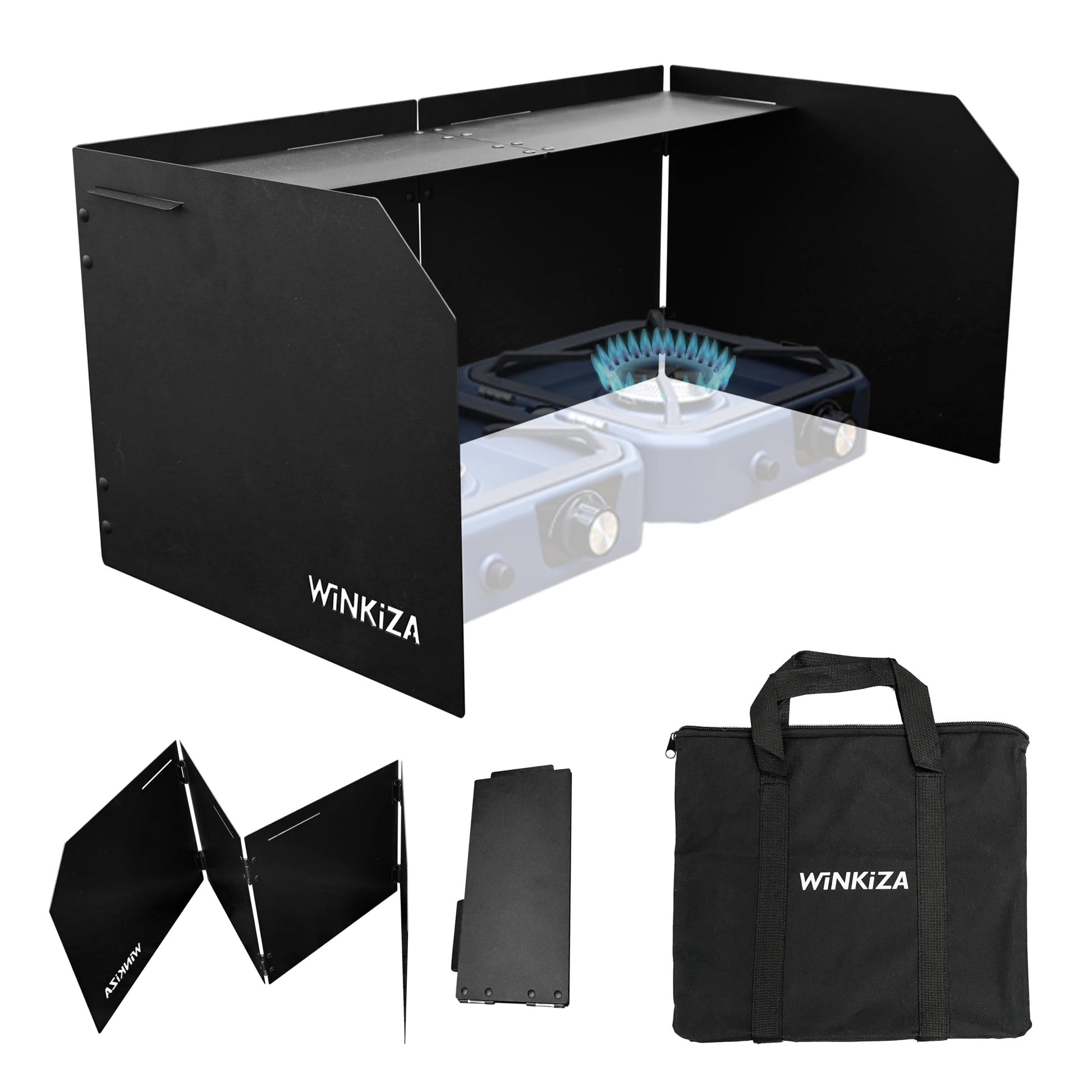 WINKIZA Camping Stove Windscreen Outdoor Foldable Gas Stove Windshield, Camping Wind Blocker with a