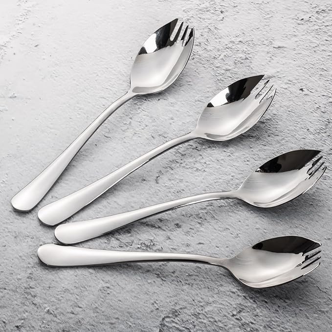 Alata Sporks, 12-Pack Food-grade Stainless Steel Sporks, 7.4 Inches Long Handle Salad Forks For Dessert, Ice Cream, Salad, Soup, Noodle, Spaghetti, Dishwasher Safe