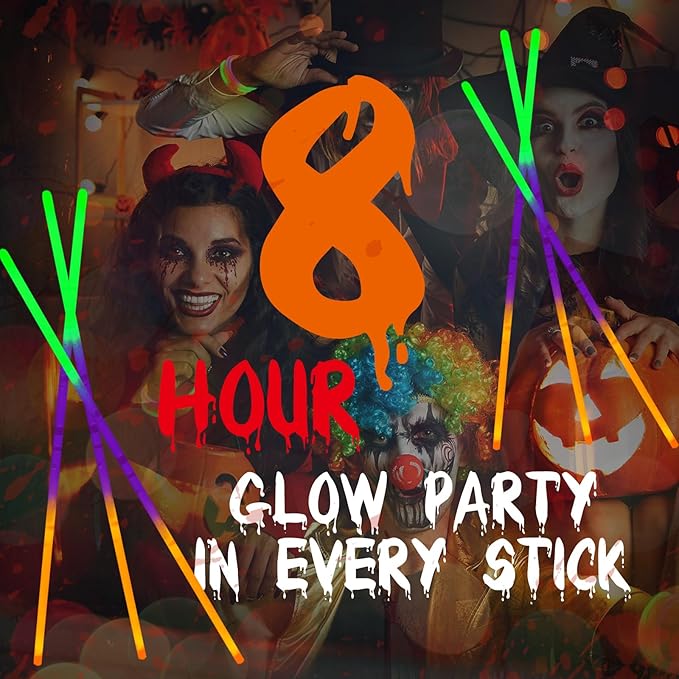Wettarn 50 Pcs Halloween Glow Sticks 8" Halloween Bracelets Party Supplies Glow in The Dark Bracelets Orange Green Purple Light up Bracelet Party Favors Carnival Decorations