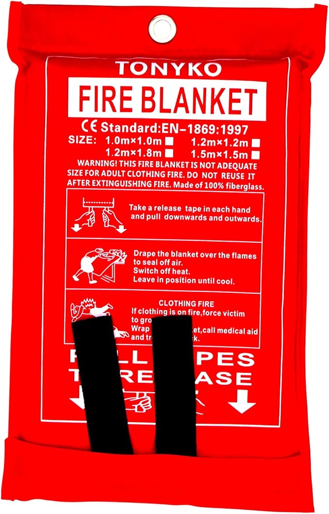 TONYKO Fiberglass Fire Blanket for Emergency Surival, Flame Retardant Protection and Heat Insulation with Various Sizes