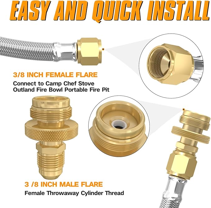 12FT RV Quick Connect Propane Hose, Propane Quick Connect Hose for RV to Gas Grill, Compatible with 1 LB Portable Appliance, rv gas line quick connect for Blackstone Griddle, Weber Q, Coleman, heaters