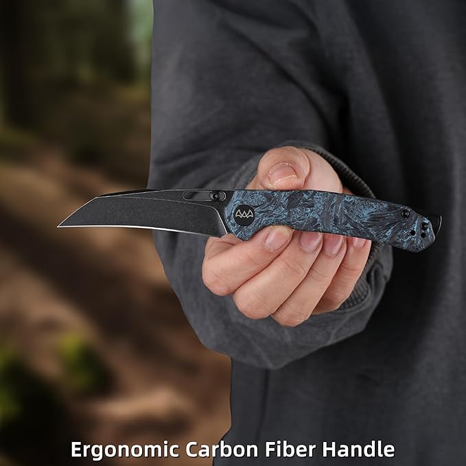 Folding Pocket Knife, 3.1" Stonewash Blade EDC Knife with Safety Liner Lock, Small Pocket Knife with Clip for Men, Sharp Camping Hiking Hunting Survival Knives