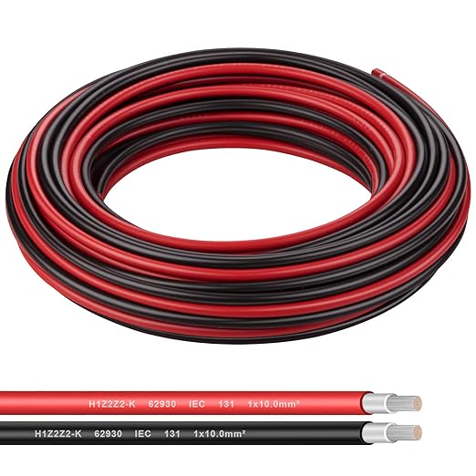 8AWG (10mm²) Tinned Copper PV Extension Cable - Solar Panel Connection Wire for Outdoor RV Marine Automotive Boat (30FT Black + Red Pair)