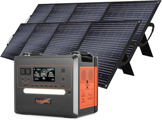 SolarPlay 2500W Portable Power Station, 2304Wh Large Capacity Solar Generator with 2x200W Solar Panel, BMS Emergency Power Station for Home Backup, Camping, Outdoor Battery Backup