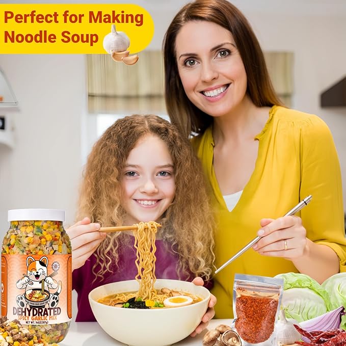 Spicy Garlic Mix Ramen Seasoning - 14oz Dried Vegetables, 11 Ingredients for Instant Noodles, Garlic Slices & Red Chili Flakes, Ramen Toppings for Noodles Soup, Salad, Pizza, Cooking(397g)