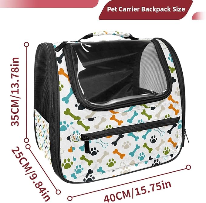 Colored Dog Footprint and Bones Pet Carrier Airline Approved Pet Carrier Bag Dog Carrier for Small Medium Cats Dogs Puppies Kitten